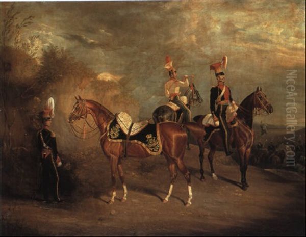 Captain Percy Williams Of The 9th Lancers, With His Charger Peninsula... Oil Painting by David (of York) Dalby