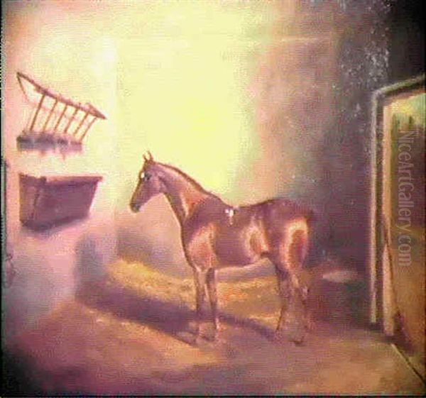 A Liver Chestnut In A Loose Box Oil Painting by David (of York) Dalby