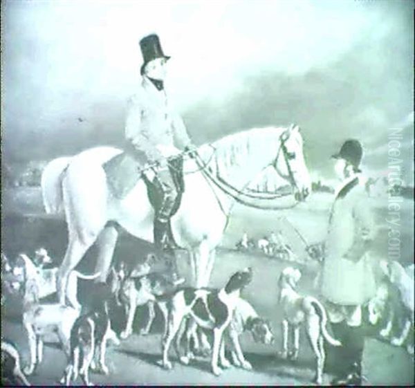 Henry John Conyers Esq., Of Copt Hall, Epping, Essex,       Mounted On A Grey, With Jem Morgan, Huntsman, And Hounds... Oil Painting by David (of York) Dalby