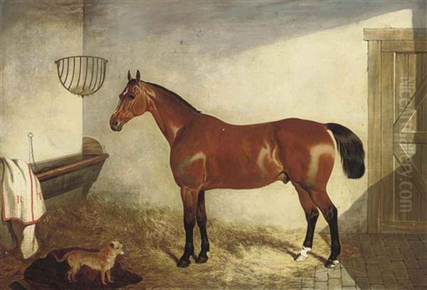 A Bay Hunter In A Stable Oil Painting by John Dalby