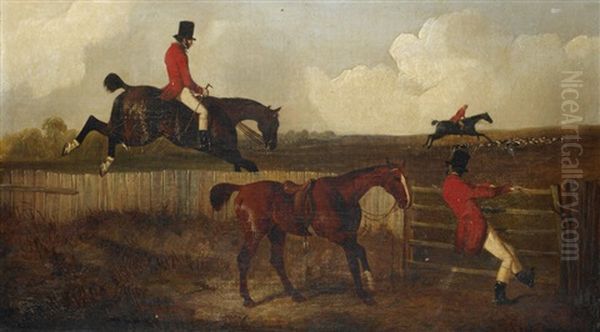 Le Saut De Haies (+ La Chute; Pair) Oil Painting by John Dalby