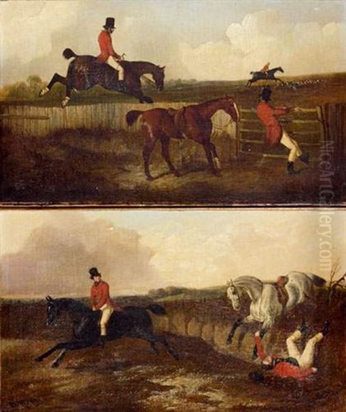 Scenes De Chasse A Courre, Le Saut Et La Chute (pair) Oil Painting by John Dalby