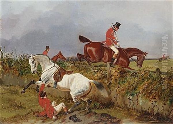 A Fall At The Fence (+ Clearing The Ditch; Pair) Oil Painting by John Dalby