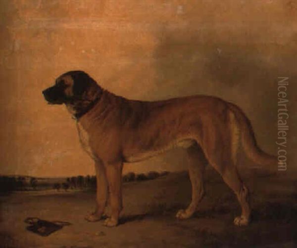 A Mastiff In An Extensive Landscape Oil Painting by John Dalby