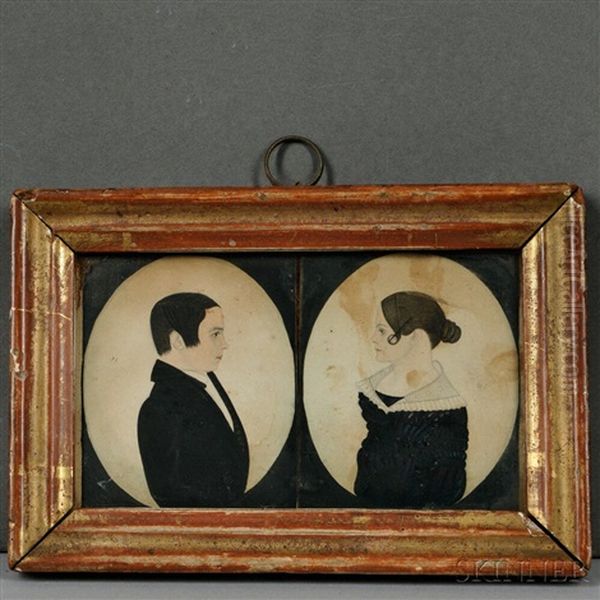 Double Miniature Portrait Of A Man And Woman Oil Painting by Justus Dalee