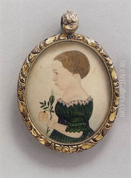 Young Child In Green Dress With Exquisite Lace Collar, Rose Blossom And Rosebud: A Portrait Of Frederick H. Waste Oil Painting by Justus Dalee