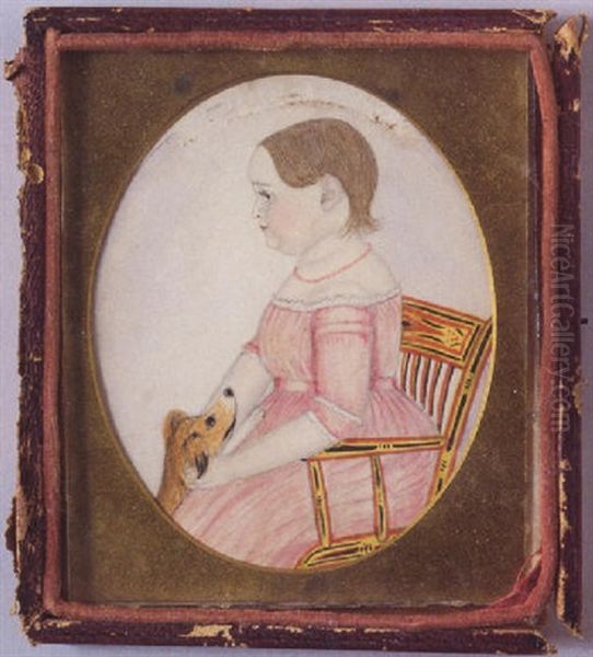 Portrait Of A Child In Pink Seated In A Paint Decorated Fancy Chair Oil Painting by Justus Dalee