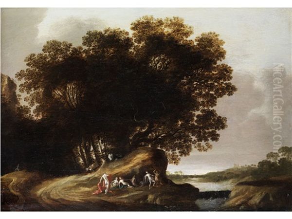 Landschaft Mit Zahlreichen Weiblichen Halbnackten Bis Nackten Personen An Gewasser Oil Painting by Dirk Dalens the Elder