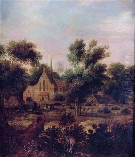 Vue De L'entree D'un Village Oil Painting by Dirk Dalens the Elder