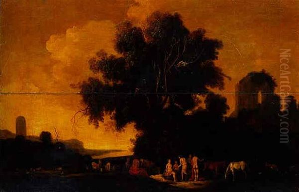 An Arcadian Landscape With Nymphs Resting At The Foot Of A Tree Oil Painting by Dirk Dalens the Elder