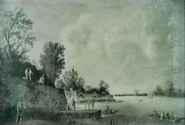 Scene De Riviere Hollandaise Oil Painting by Dirk Dalens the Younger