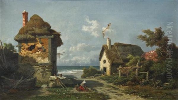 Seaside Homes (pair) Oil Painting by Leonard-Alexis Dalige de Fontenay