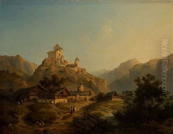 Alpine Castle Oil Painting by Leonard-Alexis Dalige de Fontenay