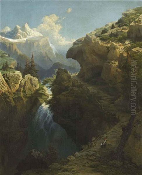 Chemin De Meyringhen A Goutan, Canton De Berne Oil Painting by Leonard-Alexis Dalige de Fontenay