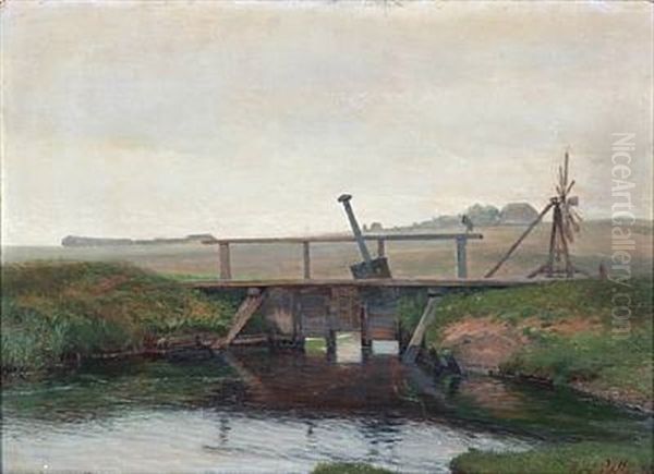 Summer Day At A Lock Oil Painting by Hans Mathias Halten Dall