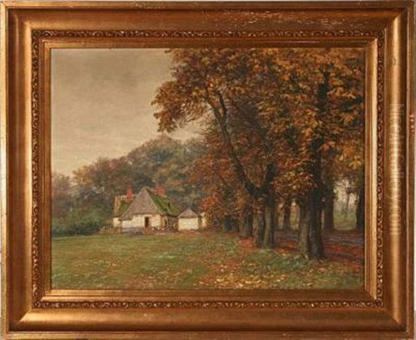 Autumn Forest Scene From Lovenborg, Denmark Oil Painting by Hans Mathias Halten Dall