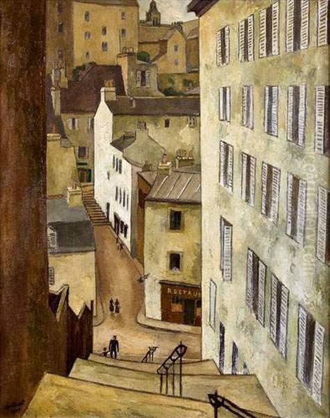 Escaliers Dans La Ville Oil Painting by Louis R. Antral