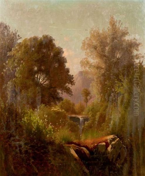 Paysage Au Ruisseau Oil Painting by Leon Dallemagne