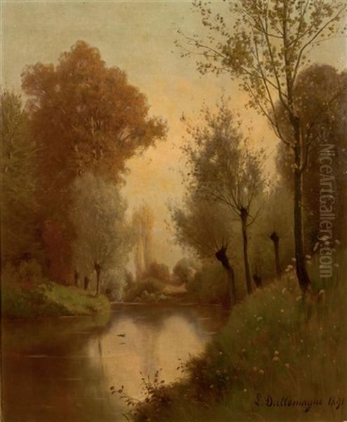 Paysage Au Plan D'eau Oil Painting by Leon Dallemagne