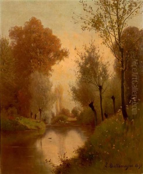 Paysage Au Plan D'eau Oil Painting by Leon Dallemagne