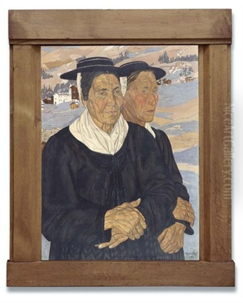 Deux Valaisannes De La Sage (two Women From La Sage, Valais) Oil Painting by Raphy Dalleves