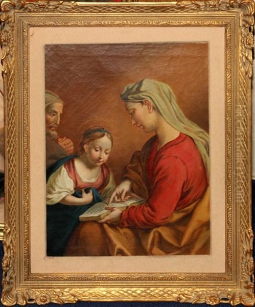 St. Anne Teaching Mary To Read Oil Painting by Johann Baptist Dallinger von Dalling the Younger