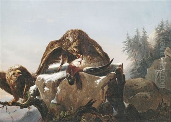 Raubvogel Mit Beute In Gebirgslandschaft by Johann Baptist Dallinger von Dalling the Younger