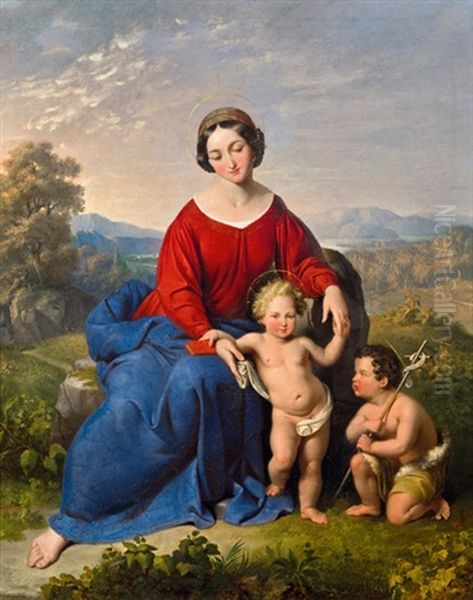 Madonna Im Grunen Mit Christuskind Und Johannes Der Taufer Oil Painting by Johann Baptist Dallinger von Dalling the Younger