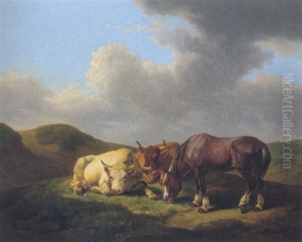 Tiere Auf Der Weide Oil Painting by Johann Baptist Dallinger von Dalling the Younger