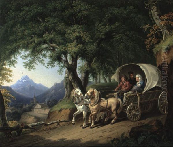 Landschaft Mit Reisewagen Oil Painting by Johann Baptist Dallinger von Dalling the Younger