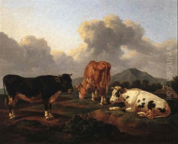 Cattle In A Landscape by Johann Baptist Dallinger von Dalling the Younger