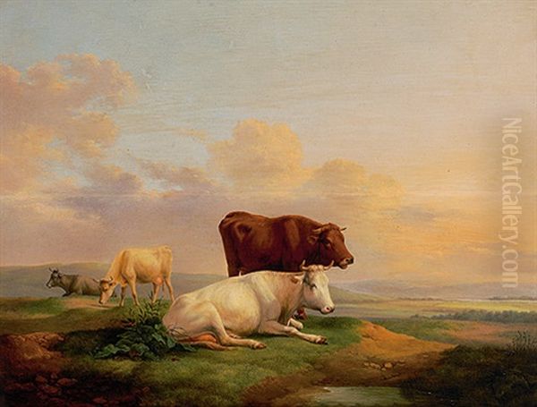 Kuhe Auf Der Sommerweide. In Meisterlicher Manier Oil Painting by Alexander Johann Dallinger Von Dalling