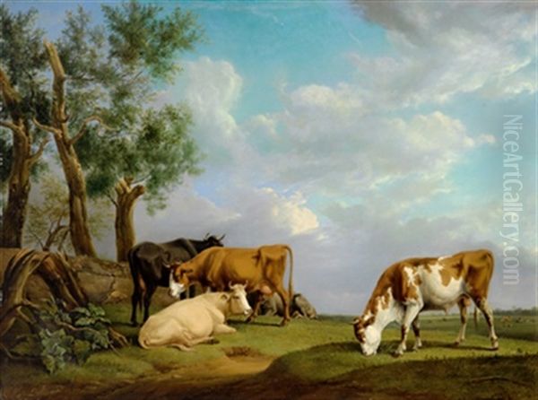 Kuhe Auf Der Weide Oil Painting by Alexander Johann Dallinger Von Dalling