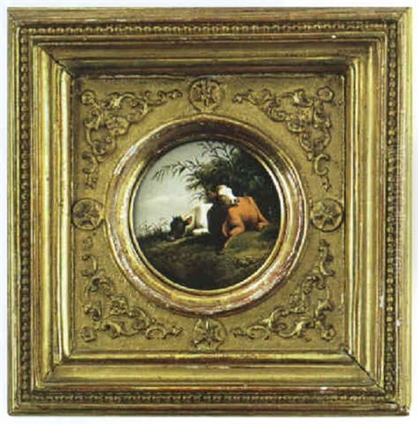 Zwei Ruhendende Kalber Oil Painting by Alexander Johann Dallinger Von Dalling