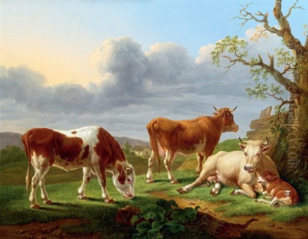 Kuhe Oil Painting by Johann Dallinger Von Dalling