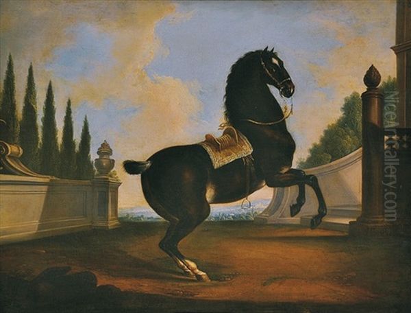 Saddled Horse (+ The Horse Jumping; Pair) Oil Painting by Frantisek Theodor Dallinger