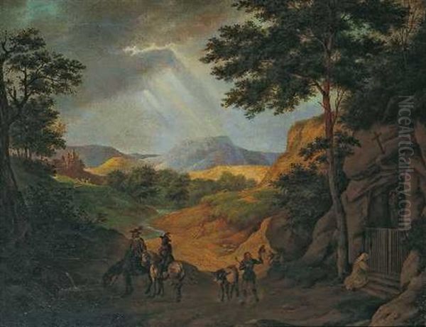 Berglandschaft Mit Reitern Und Betenden Oil Painting by Heinrich Dallwig