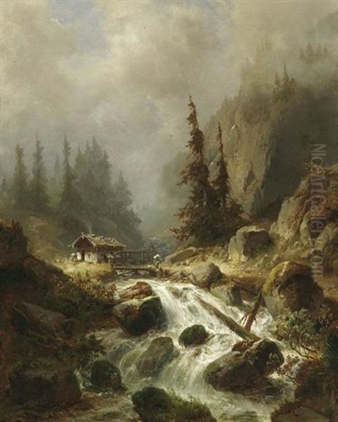 Wassermuhle An Reisendem Bach Im Hochgebirge Oil Painting by Heinrich Dallwig