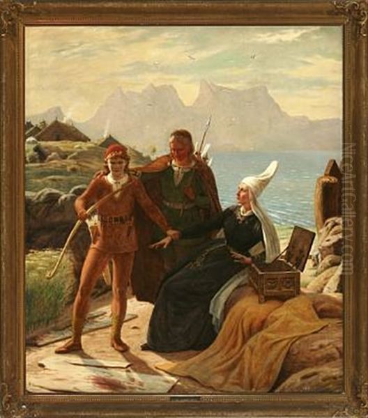 Scene From Nordic Mythology Or The Icelandic Sagas Oil Painting by Christen Dalsgaard