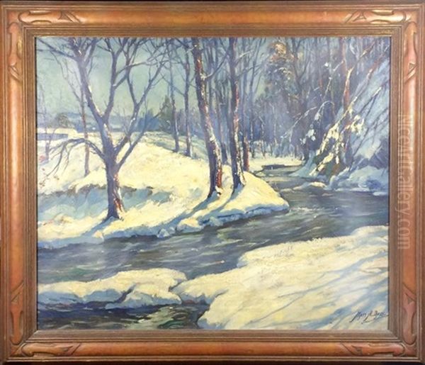 Winter Stream Oil Painting by Matthew A. Daly