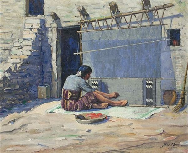 Woman Weaver Oil Painting by Matthew A. Daly