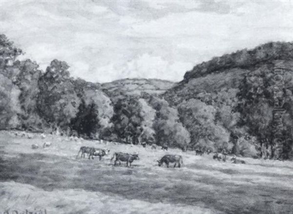 Pasture Views And Cattle Oil Painting by Owen Dalziel