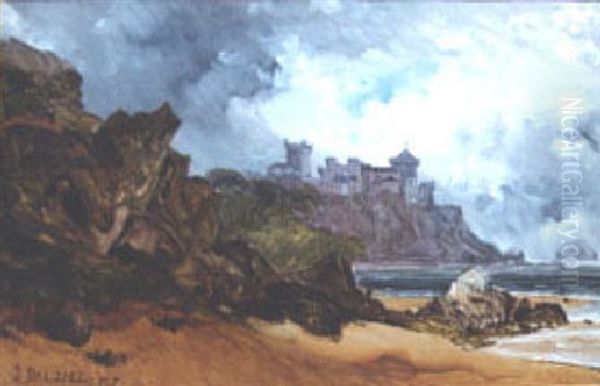 Castle On A River Oil Painting by Thomas Bolton Gilchrist Septimus Dalziel