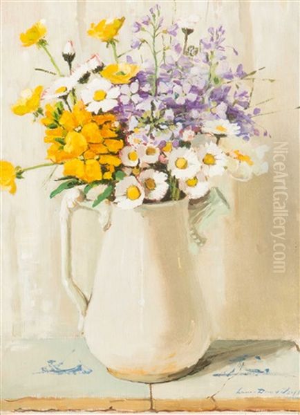 Bouquet Of Spring Flowers Oil Painting by Lucie Van Dam Van Isselt