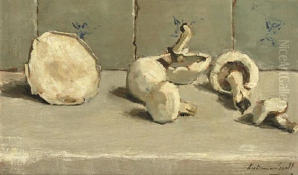 Stilleven Paddestoelen, Mushrooms On A Ledge Oil Painting by Lucie Van Dam Van Isselt