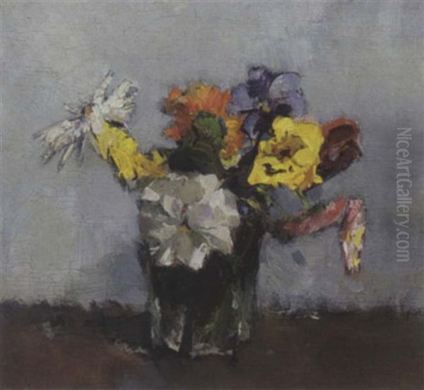 A Flower Still Life Oil Painting by Lucie Van Dam Van Isselt