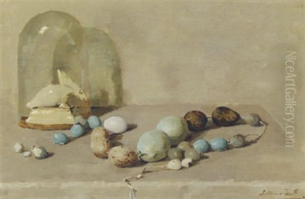 Eiersnoer - The Quail's Eggs String Oil Painting by Lucie Van Dam Van Isselt