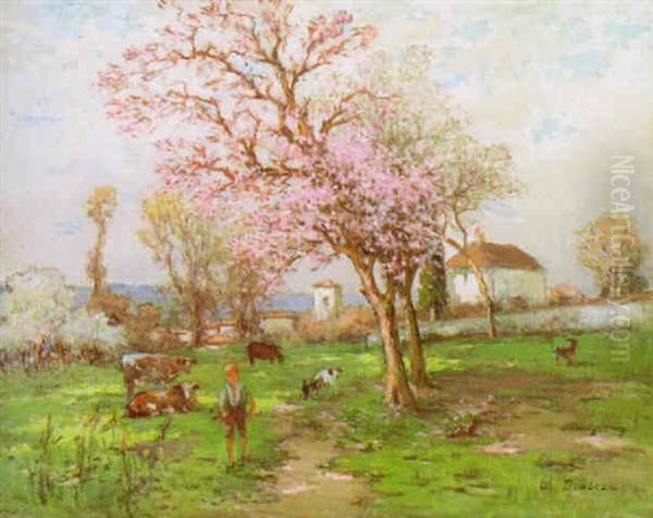 Spring Outside The Village Oil Painting by Leon Eugene Jerome Dambeza