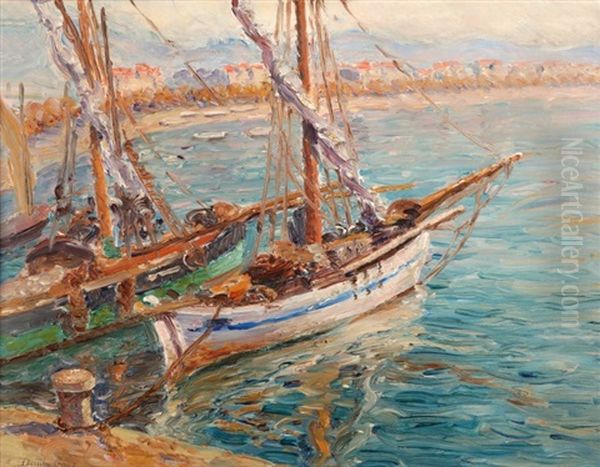 Bateau A Cannes Oil Painting by Edouard-Jean Dambourgez