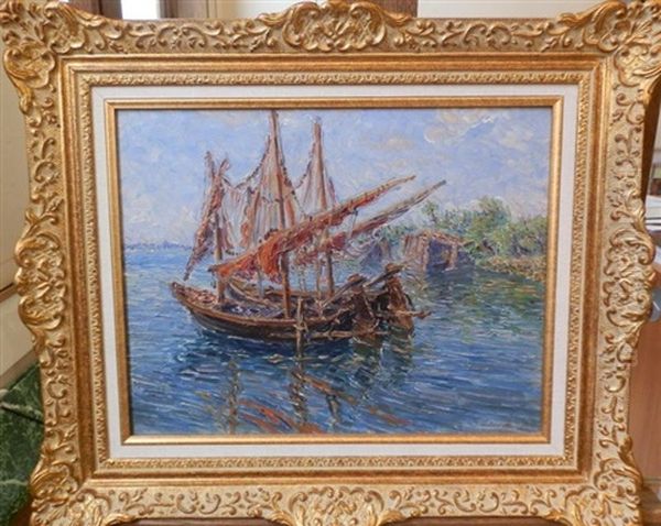 Bateaux Chioggia Oil Painting by Edouard-Jean Dambourgez